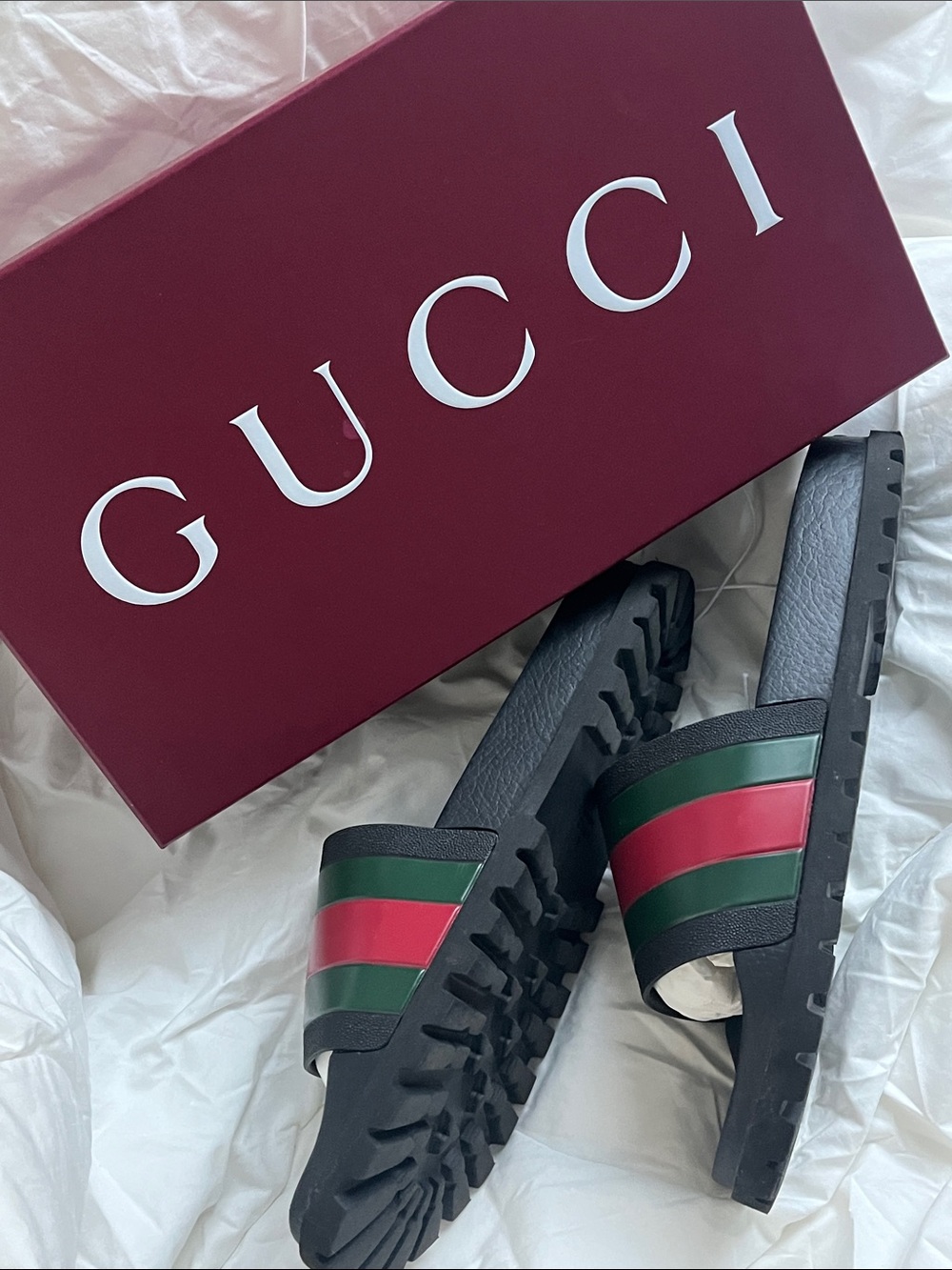 Gucci Black Slides with Red and Green Stripes Size 12 - Picture 8 of 11